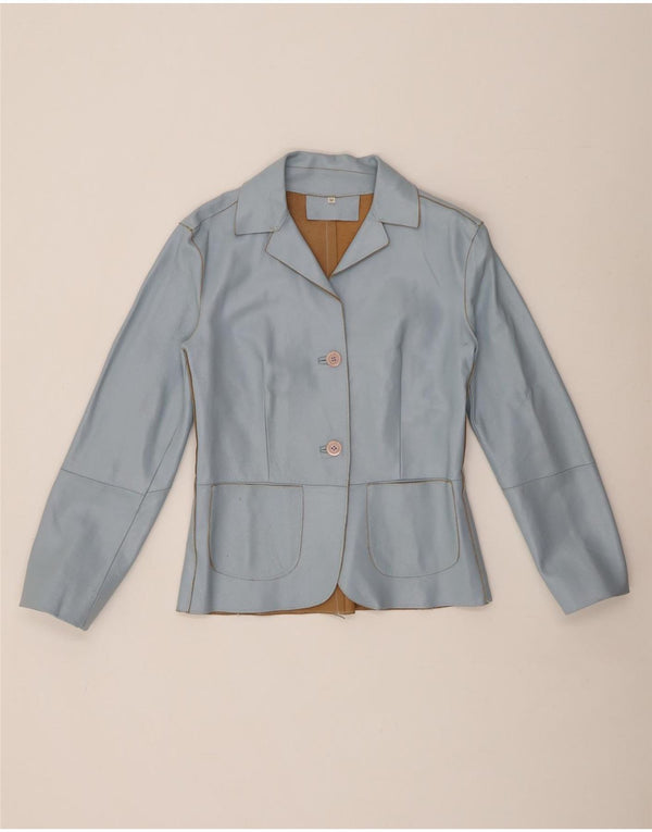 VINTAGE Γυναικείο Δερμάτινο Σακάκι Μπλέιζερ με 2 Κουμπιά UK 12 Medium Blue