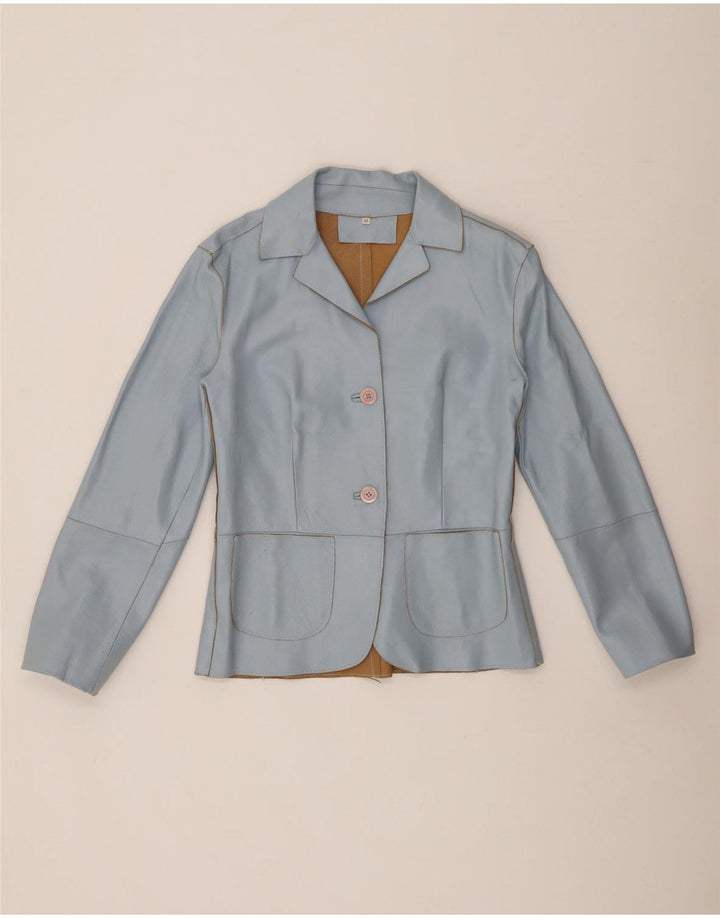 VINTAGE Γυναικείο Δερμάτινο Σακάκι Μπλέιζερ με 2 Κουμπιά UK 12 Medium Blue