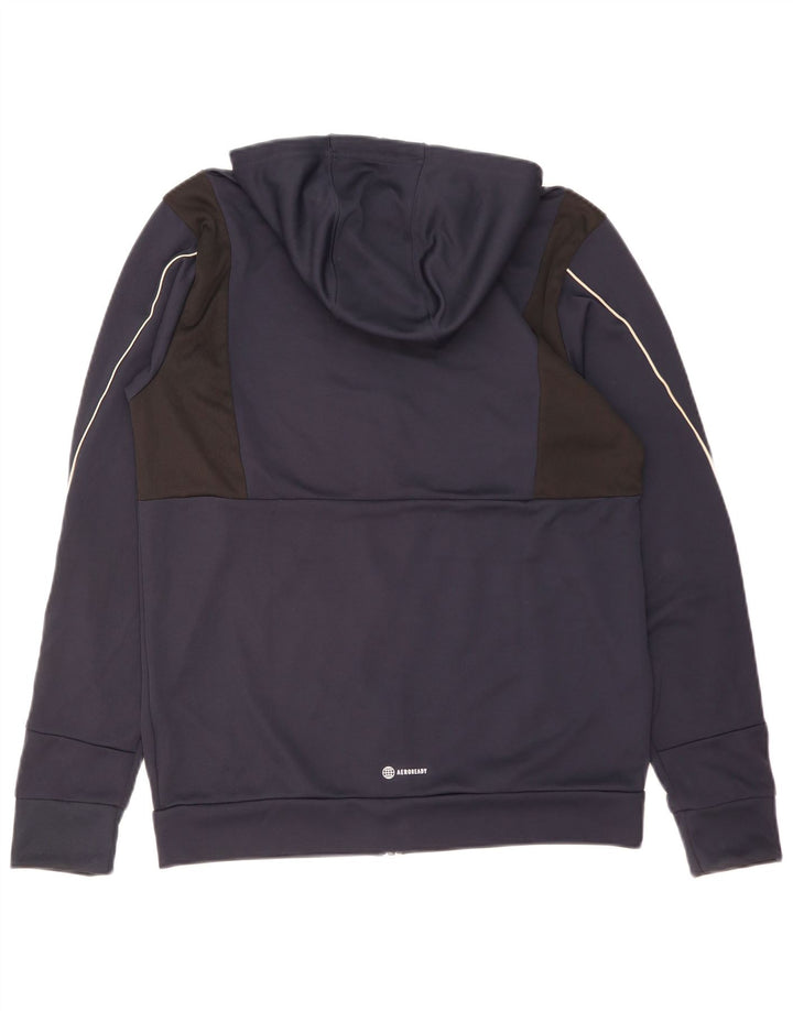 Ανδρικό πουλόβερ ADIDAS Aeroready με φερμουάρ με κουκούλα μεσαίου μπλε πολυεστέρα