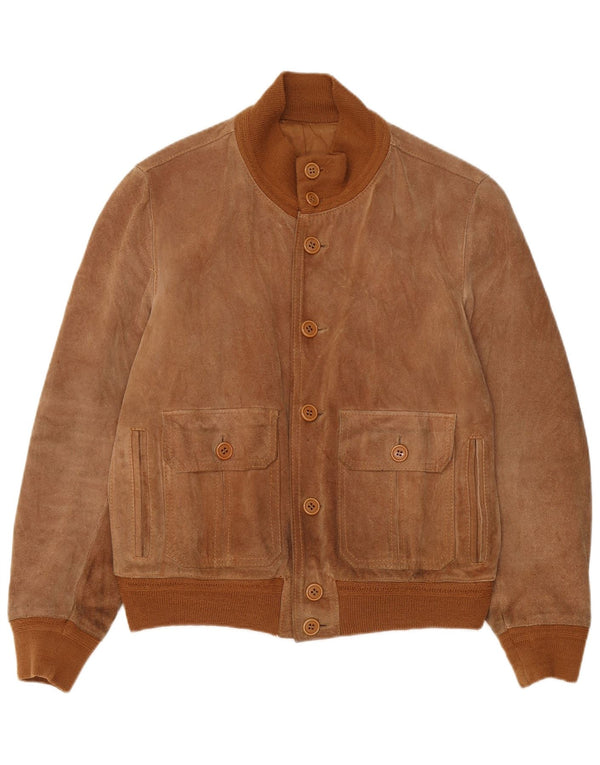 Vintage Ανδρικό Suede Bomber Jacket IT 52 XL Καφέ Δερμάτινο