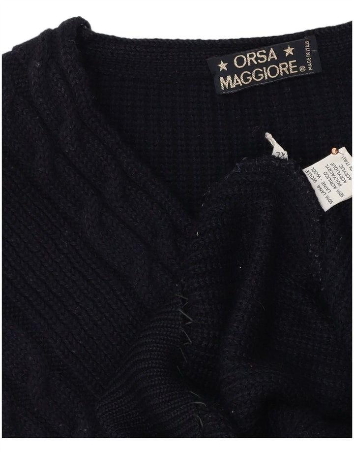 Vintage Ανδρικό πουλόβερ με V λαιμόκοψη XL Μαλλί Navy Blue