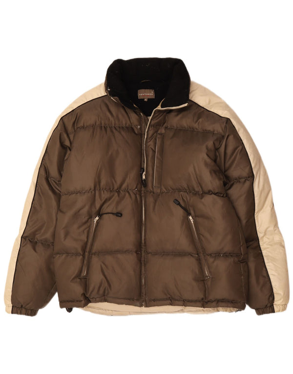 Southern Mens Padded Jacket UK 42 XL Brown Colourblock Polyester