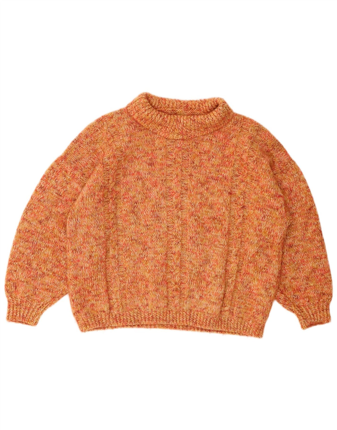 VINTAGE Γυναικείο Crop Roll Neck πουλόβερ UK 14 Large Orange Flecked