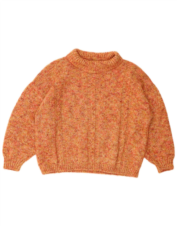 VINTAGE Γυναικείο Crop Roll Neck πουλόβερ UK 14 Large Orange Flecked