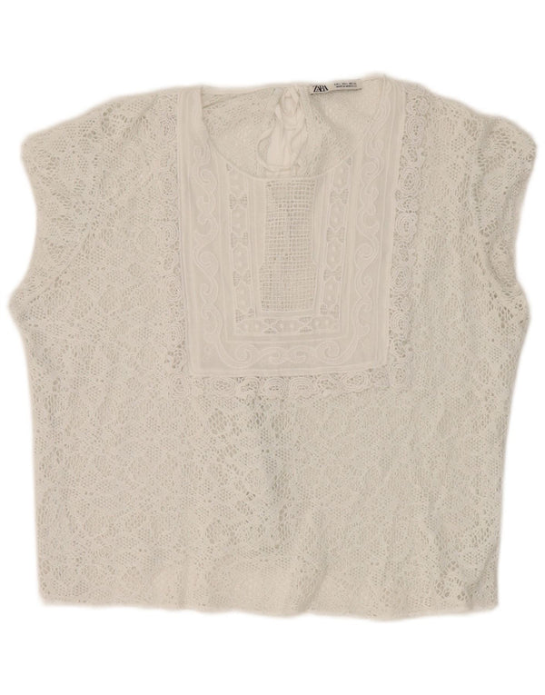Zara Γυναικεία Crop Lace Μπλούζα Τοπ UK 16 Large White