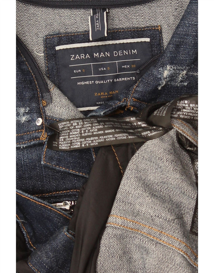 Zara Ανδρικό Τζιν Gilet UK 36 Small Navy Blue Cotton