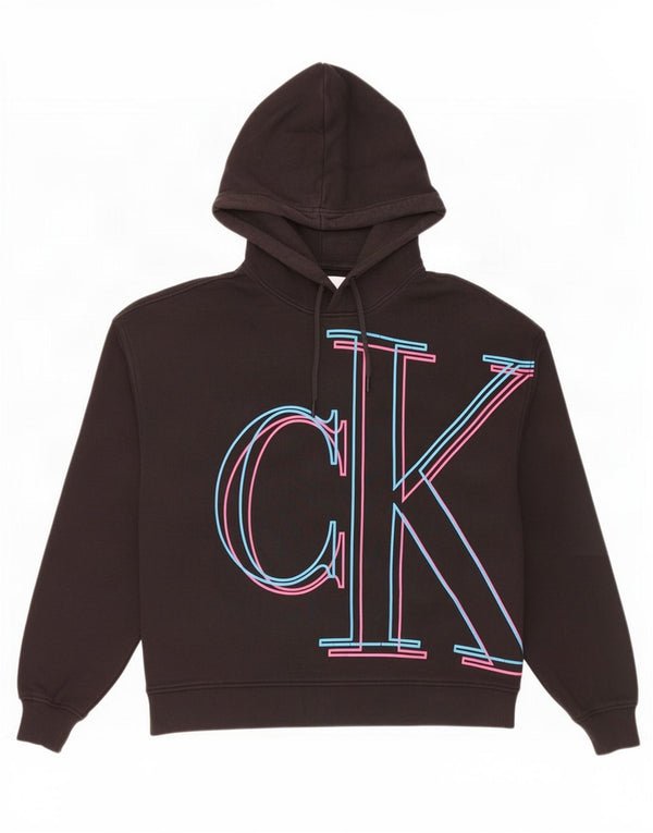 Calvin Klein Jeans Γυναικεία γραφικά υπερμεγέθη Hoodie Jumper UK 10 Small Black