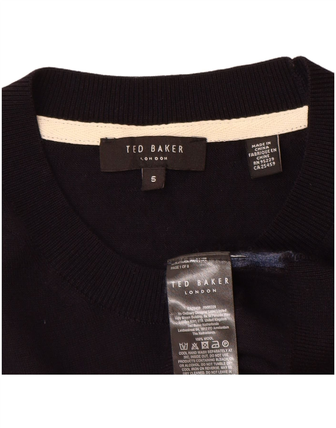 Γυναικείο πουλόβερ με λαιμόκοψη Ted Baker, Μέγεθος 5 XL Navy Blue Wool