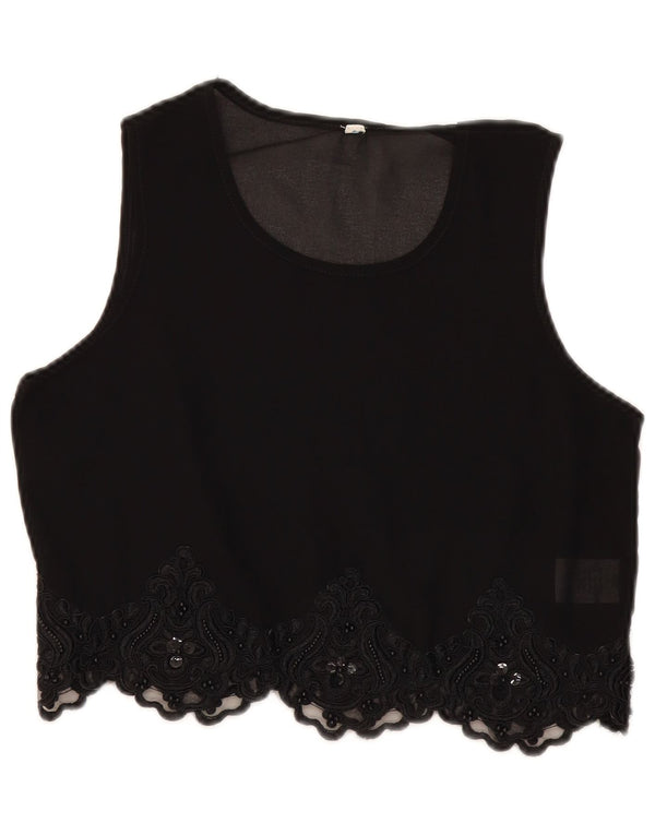 Vintage Womens Crop See Through Μπλούζα Top 10 Small Black Paisley