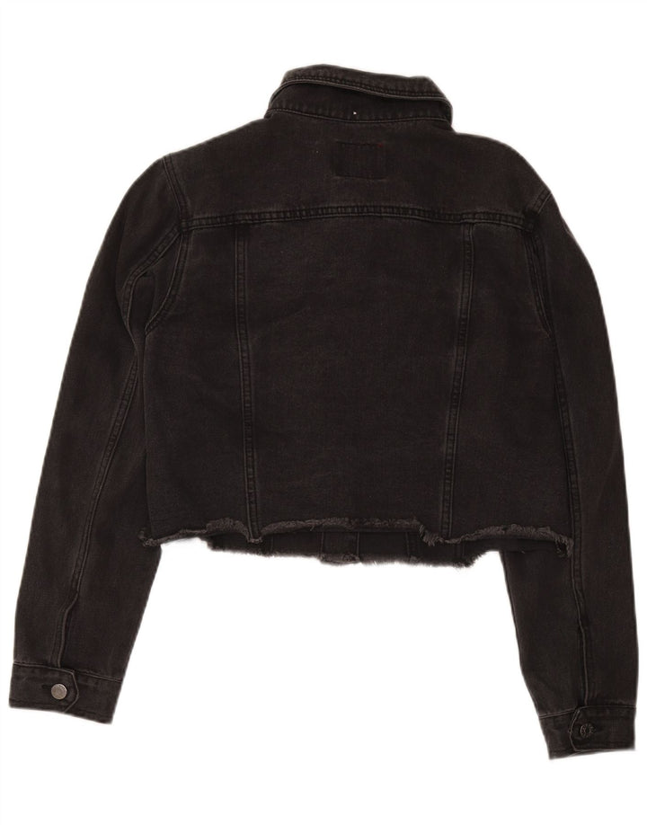 Guess Womens Distressed Crop Τζιν μπουφάν UK 12 Medium Black Cotton
