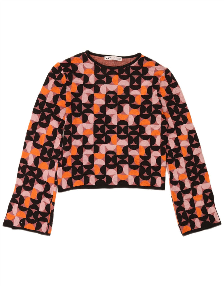 Zara Γυναικείο Crop Top Μακρυμάνικο UK 12 Μεσαίο Πολύχρωμο Γεωμετρικό