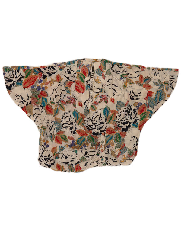 Vintage γυναικεία Crop μπλούζα μπλούζα UK 14 Medium πολύχρωμη Floral