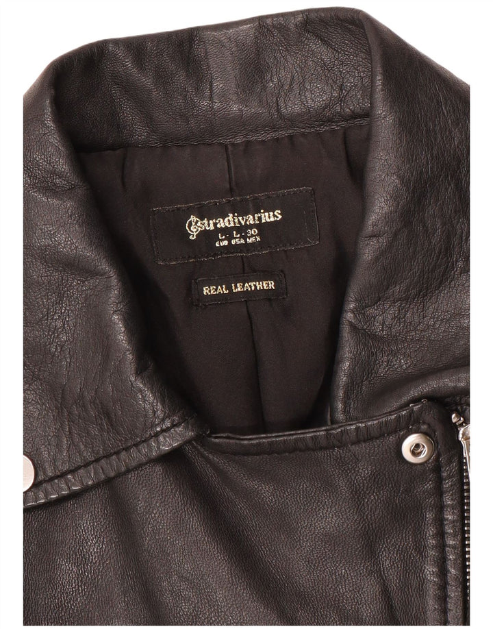 Stradivarius Γυναικείο Δερμάτινο Μπουφάν UK 14 Large Μαύρο Δερμάτινο