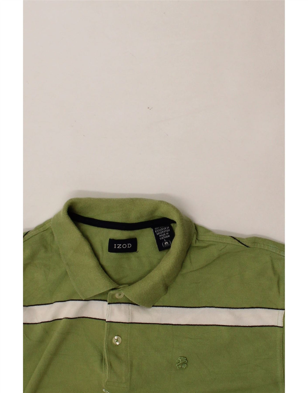 IZOD Mens Polo Shirt Large Green Striped Cotton Vintage Izod and Second-Hand Izod from Messina Hembry 