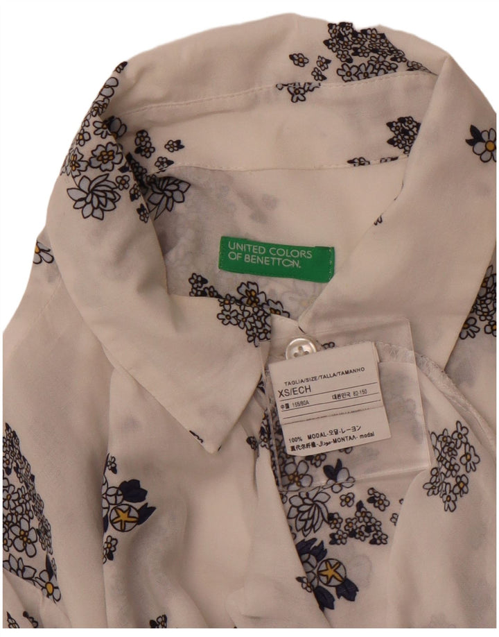 BENETTON Γυναικείο πουκάμισο See Through UK 6 XS White Floral Modal