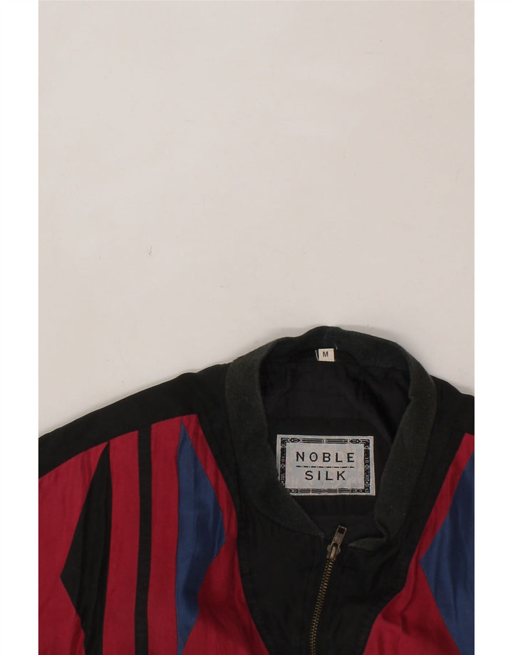VINTAGE Ανδρικό Loose Fit Bomber Jacket UK 38 Medium Black Geometric Silk