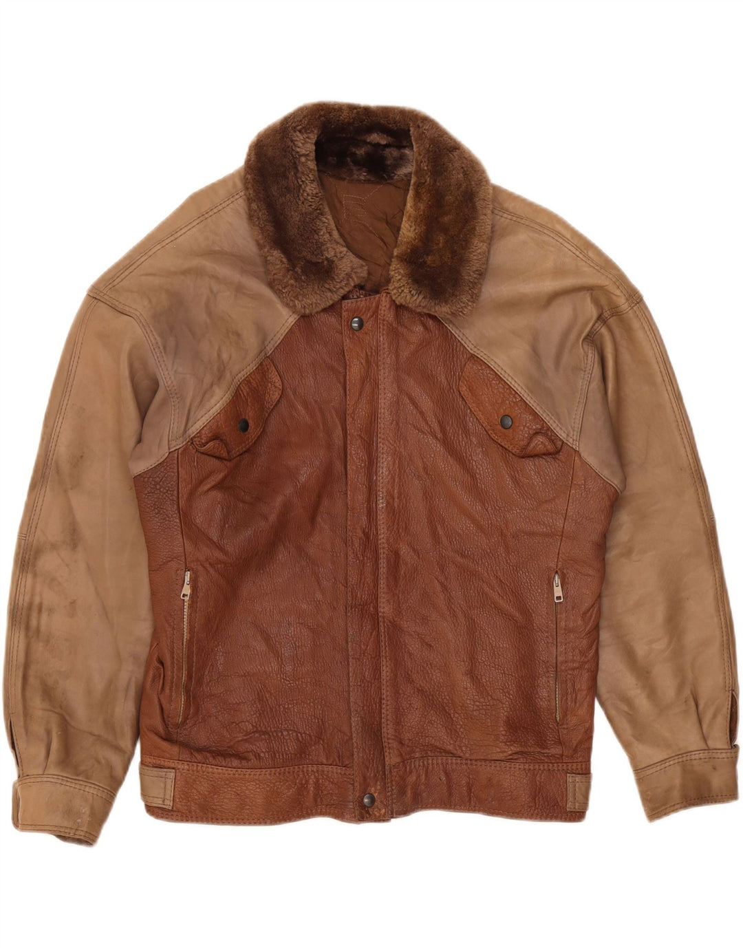 Vintage Ανδρικό Δερμάτινο Μπουφάν IT 50 Large Brown Colourblock Leather
