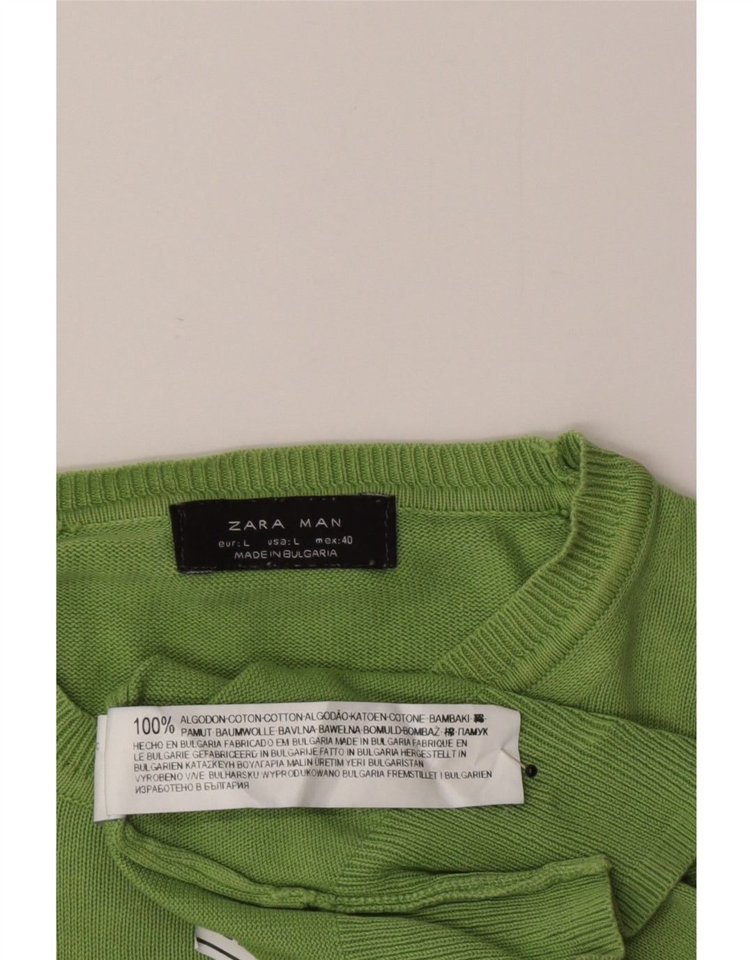 Ανδρικό πουλόβερ Zara Crew Neck Jumper Μεγάλο πράσινο βαμβακερό