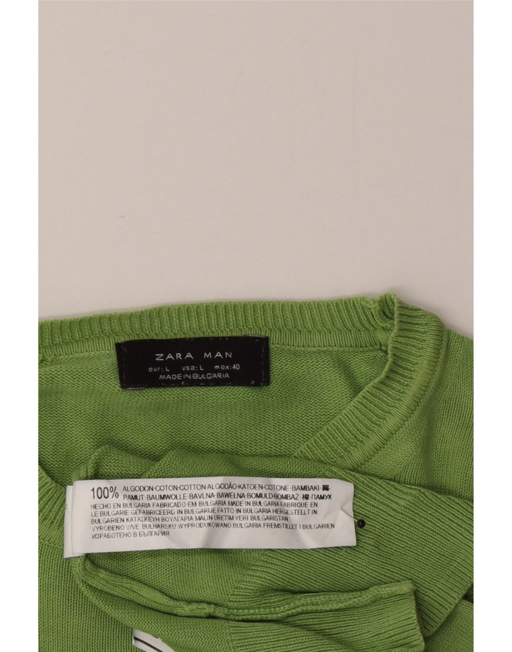 Ανδρικό πουλόβερ Zara Crew Neck Jumper Μεγάλο πράσινο βαμβακερό