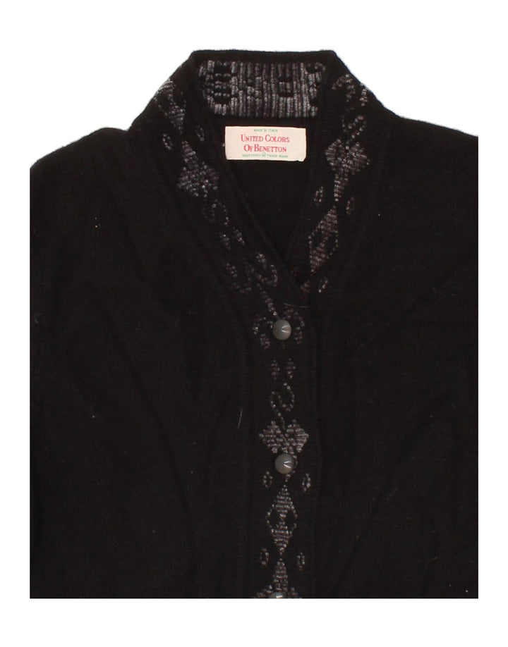 BENETTON Womens Longline Cardigan Sweater IT 46 Large Black Argyle/Diamond Vintage Benetton and Second-Hand Benetton from Messina Hembry 