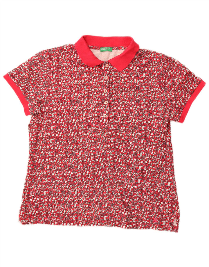 Γυναικείο μπλουζάκι πόλο Benetton UK 14 Μεσαίο ροζ φλοράλ βαμβακερό