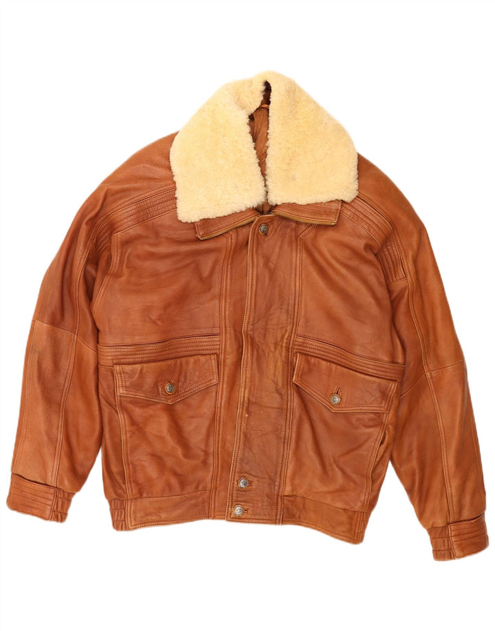 Vintage Ανδρικό Loose Fit Bomber Δερμάτινο μπουφάν EU 46 Small Brown
