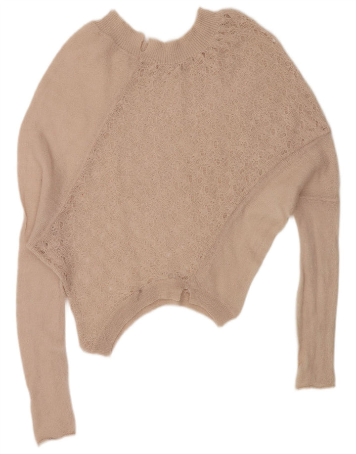 VINTAGE Γυναικείο πουλόβερ με λαιμόκοψη μεγάλου μεγέθους UK 16 Large Beige