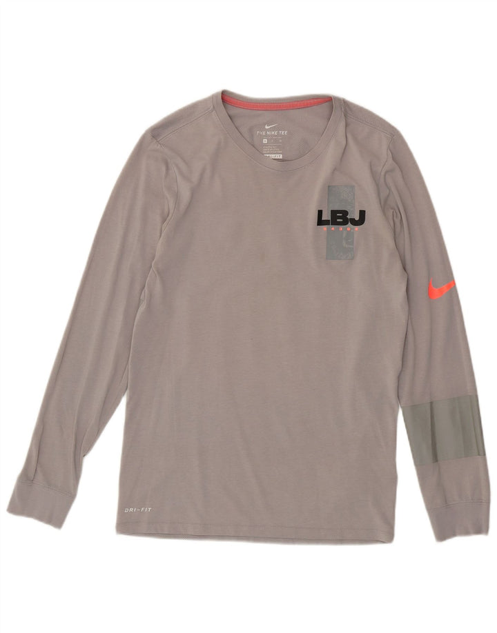Ανδρικό γραφικό μπλουζάκι Nike Dri Fit, μακρυμάνικο, μικρό γκρι βαμβακερό