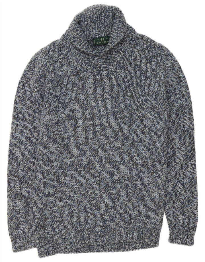 Fred Perry Ανδρικό πουλόβερ με σάλι με λαιμόκοψη από μαλλί μεσαίου μπλε
