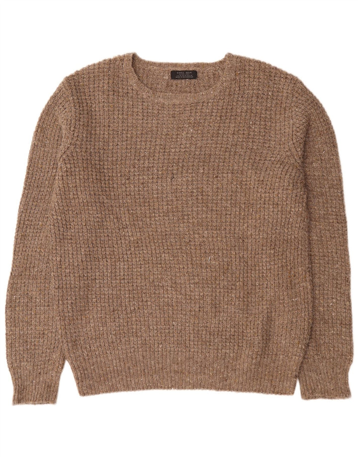 Ανδρικό πουλόβερ Zara Crew Neck Jumper XL Καφέ μαλλί