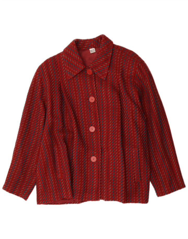 Vintage Γυναικείο Oversized Bomber Jacket IT 46 Μεγάλο κόκκινο ριγέ μαλλί