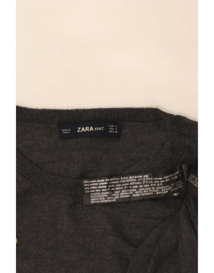 Zara Γυναικείο πουλόβερ με λαιμόκοψη UK 10 Small Grey Modal