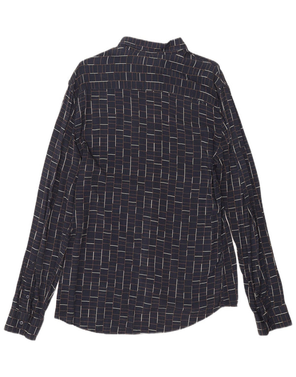 Ανδρικό πουκάμισο Zara Slim Fit Large Navy Blue Check Viscose