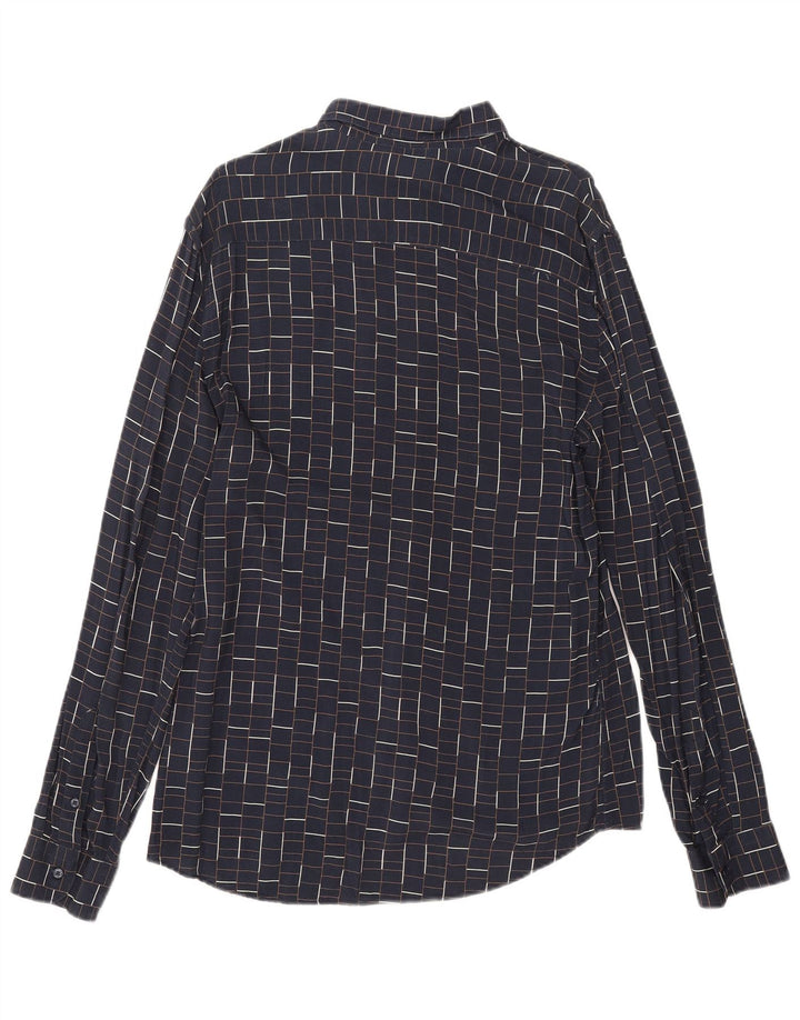 Ανδρικό πουκάμισο Zara Slim Fit Large Navy Blue Check Viscose