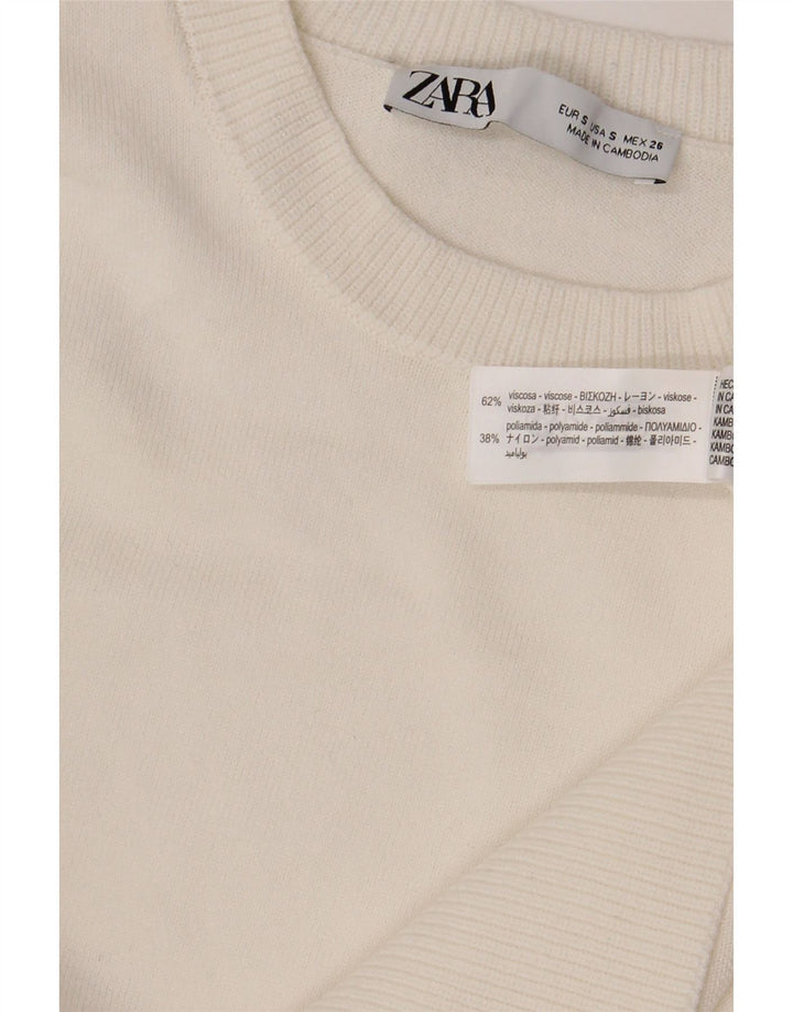 Zara Γυναικείο πουλόβερ με λαιμόκοψη UK 10 Small White Viscose