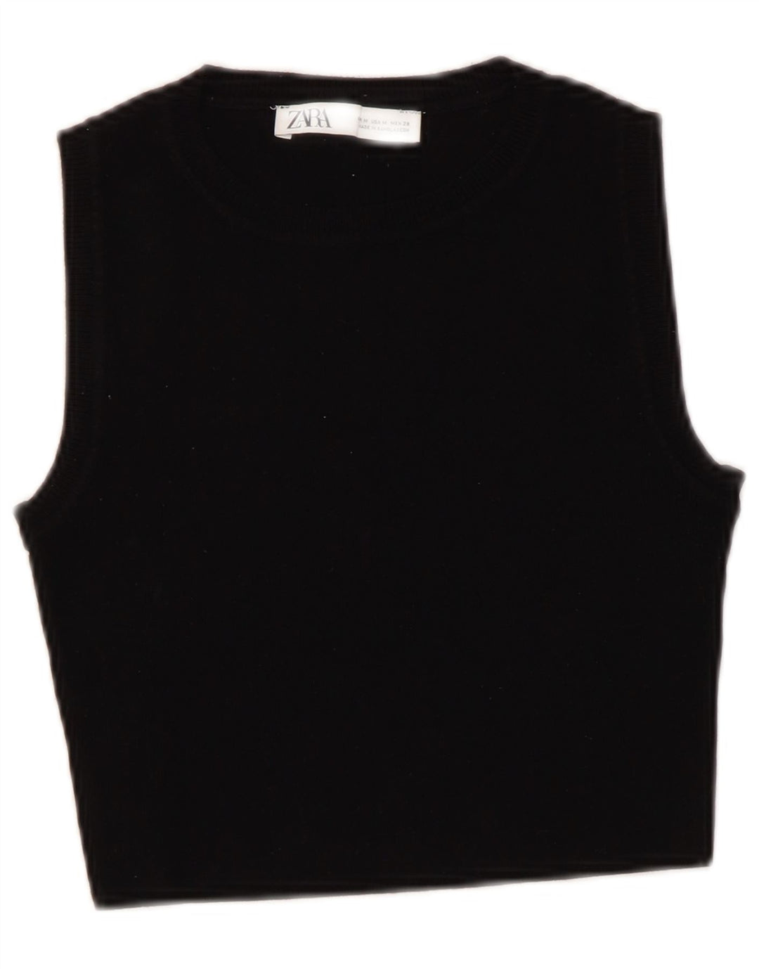 Zara Γυναικείο Crop Vest Top UK 12 Medium Black Viscose