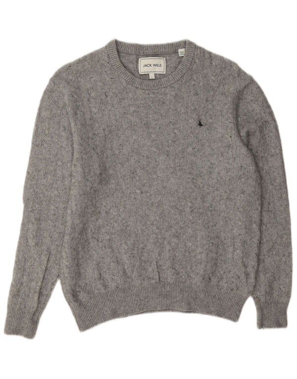 Jack Wills Γυναικείο πουλόβερ με λαιμόκοψη UK 14 Large Grey Wool