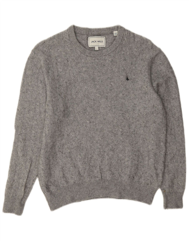 Jack Wills Γυναικείο πουλόβερ με λαιμόκοψη UK 14 Large Grey Wool