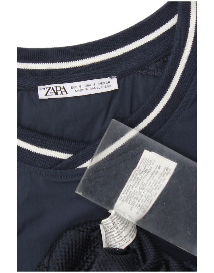 Zara Ανδρική φόρμα φόρμας πουλόβερ με γραφικά Loose Fit Top Small Navy Blue