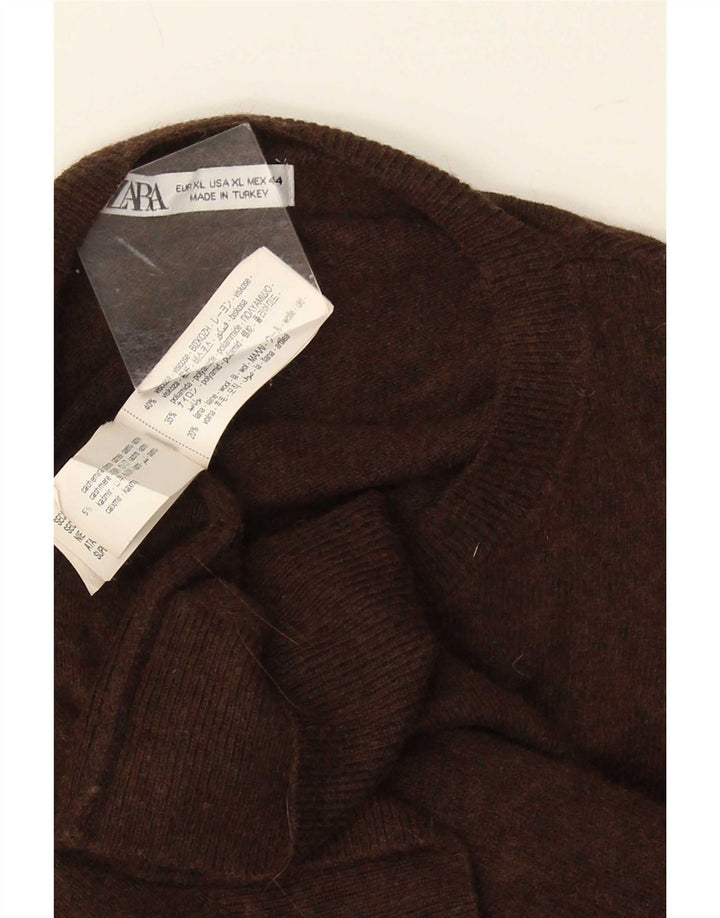Ανδρικό πουλόβερ Zara Crew Neck Jumper XL καφέ βισκόζη