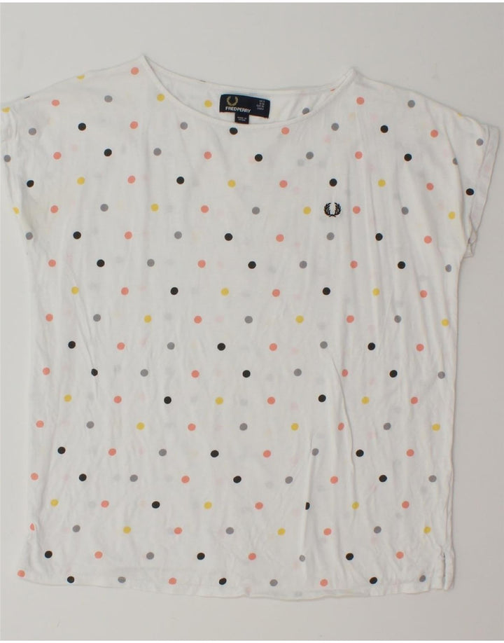 FRED PERRY Womens T-Shirt Top UK 8 Small White Polka Dot Vintage Fred Perry and Second-Hand Fred Perry from Messina Hembry 