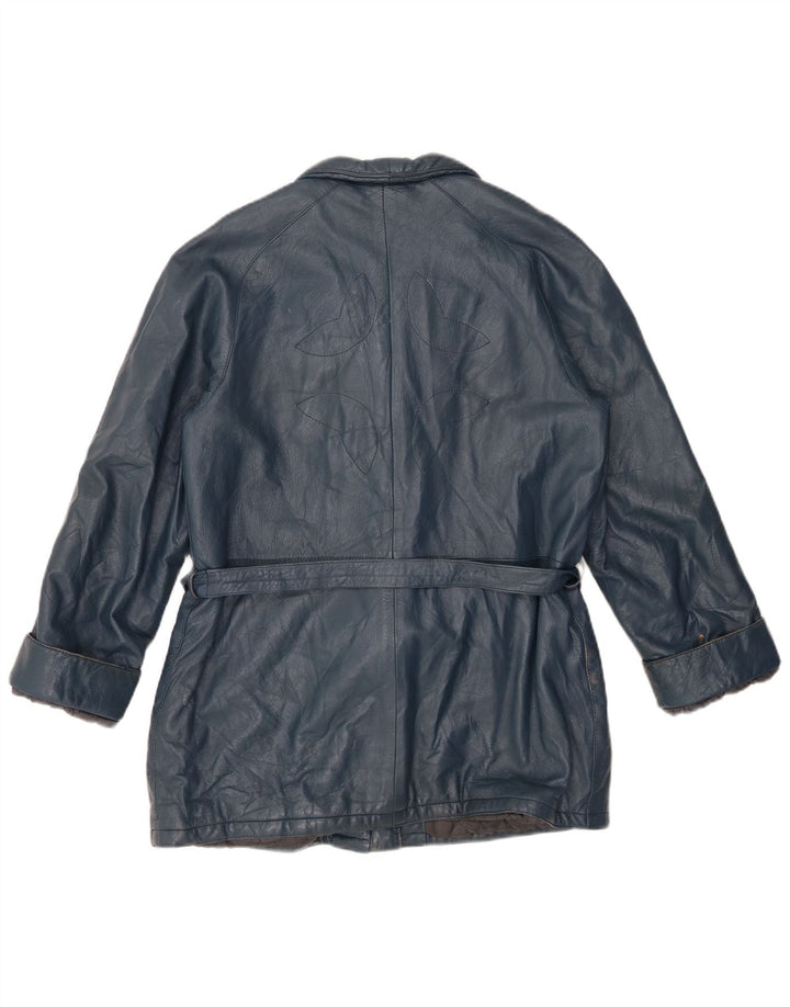 VINTAGE Γυναικείο Δερμάτινο Μπουφάν IT 44 Δερμάτινο Μεσαίο Μπλε