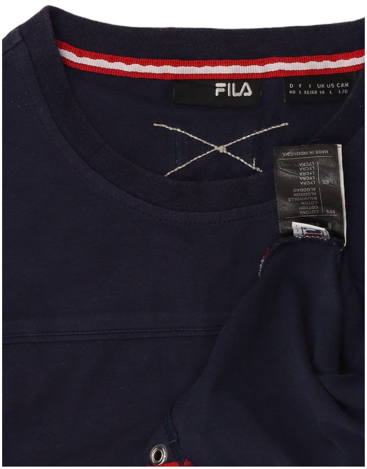 FILA Γυναικείο T-Shirt Top UK 14 Large Navy Blue από βαμβάκι