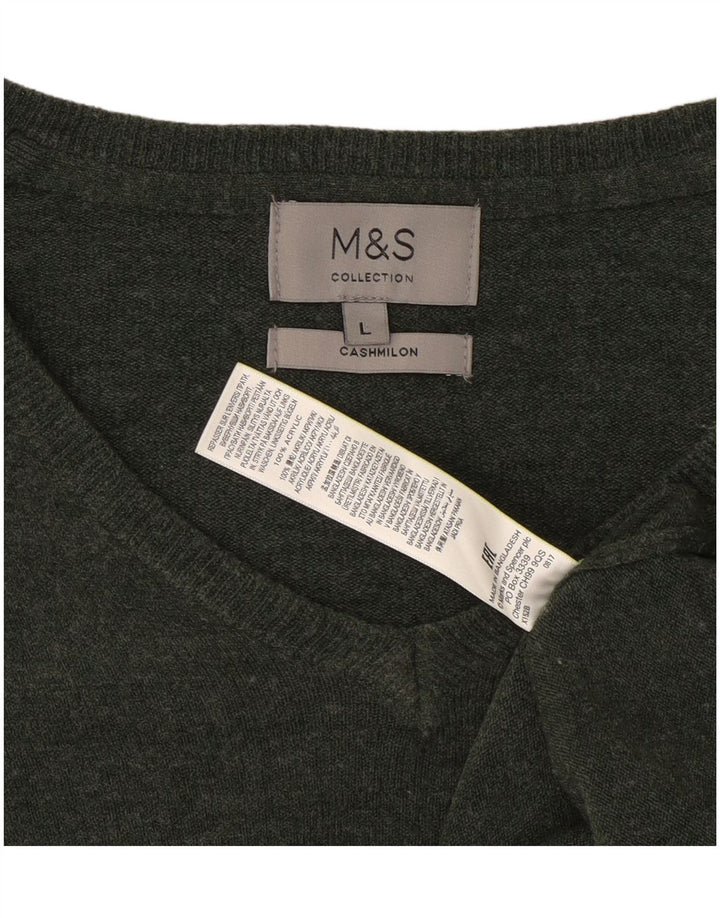 Marks & Spencer Ανδρικό πουλόβερ με λαιμόκοψη με λαιμόκοψη μεγάλο πράσινο