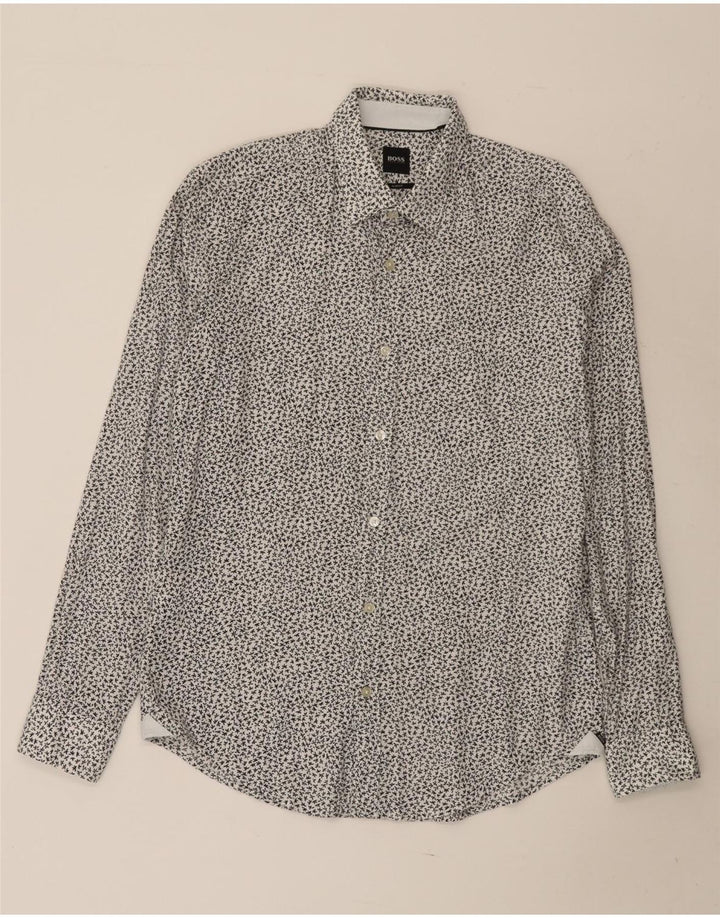 Ανδρικό πουκάμισο Hugo Boss Slim Fit, μεσαίο λευκό φλοράλ βαμβακερό