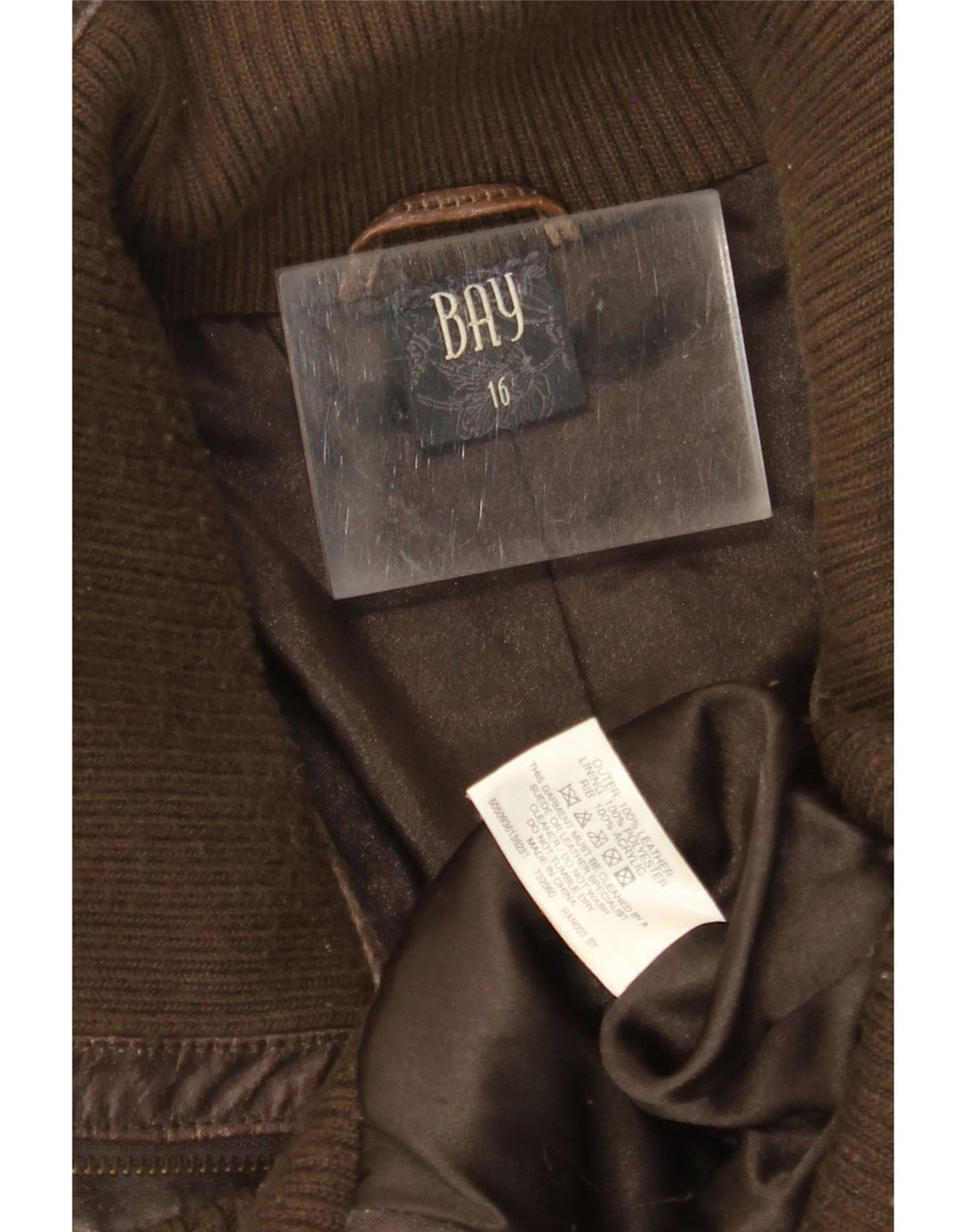 BAY Γυναικείο Crop Δερμάτινο Μπουφάν UK 16 Large Brown Δερμάτινο