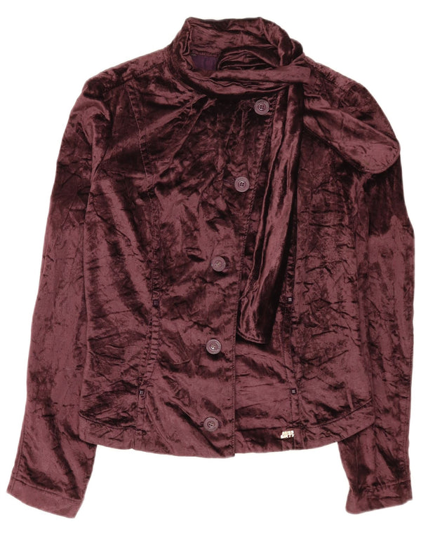 Sixty Womens Crop Velvet Bomber Jacket UK 14 Large Brown Βαμβακερό