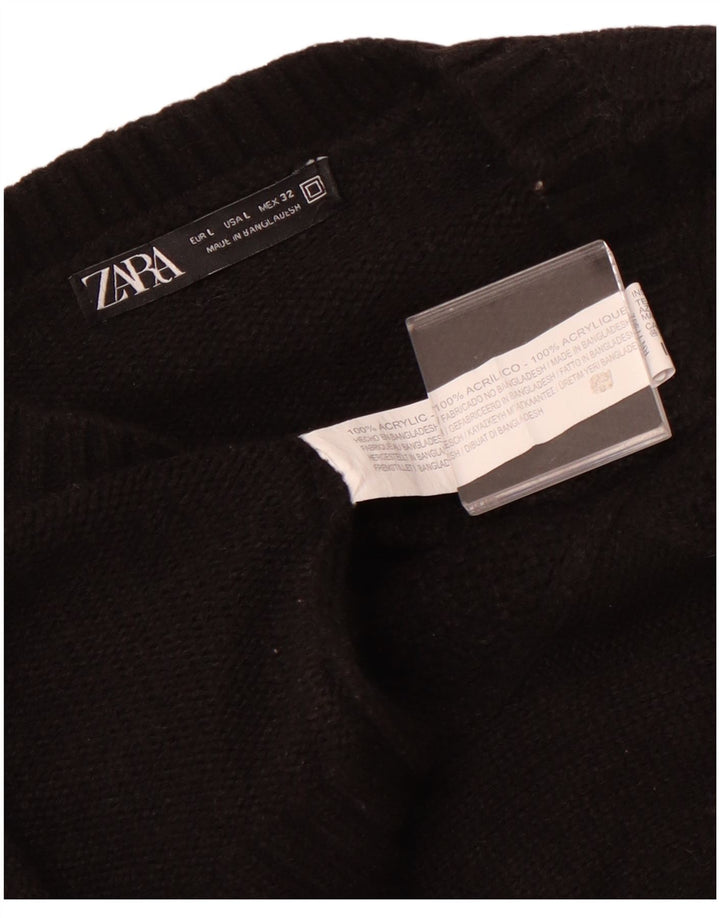 Zara Γυναικείο πουλόβερ με λαιμόκοψη UK 14 Large Μαύρο Ακρυλικό