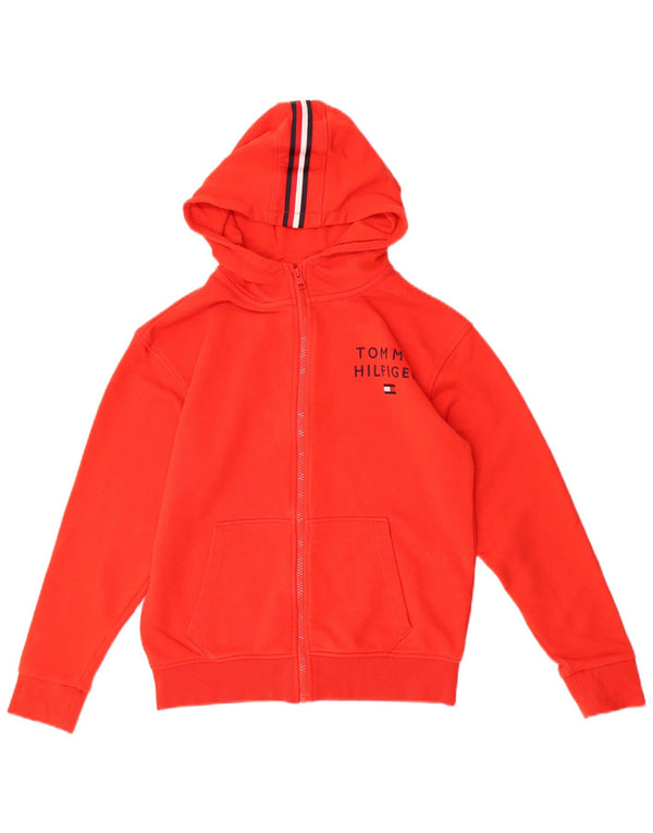 Tommy Hilfiger Boys γραφικό πουλόβερ με κουκούλα με φερμουάρ 11-12 ετών κόκκινο βαμβακερό
