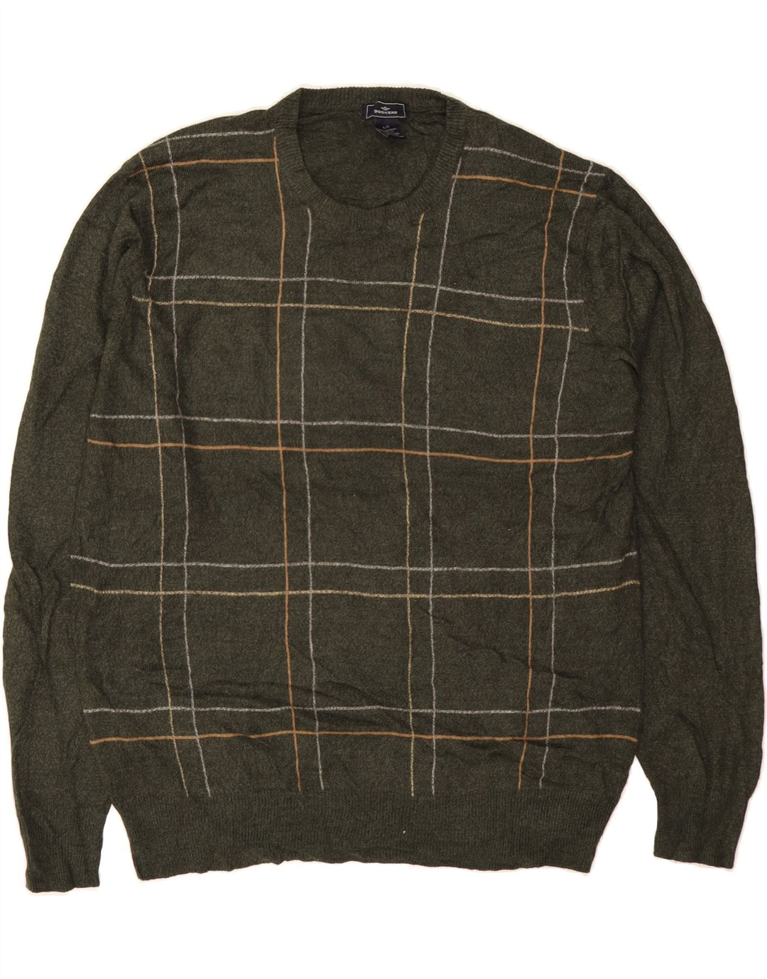 DOCKERS Mens Crew Neck Jumper Sweater Large Green Check Acrylic Vintage Dockers and Second-Hand Dockers from Messina Hembry 